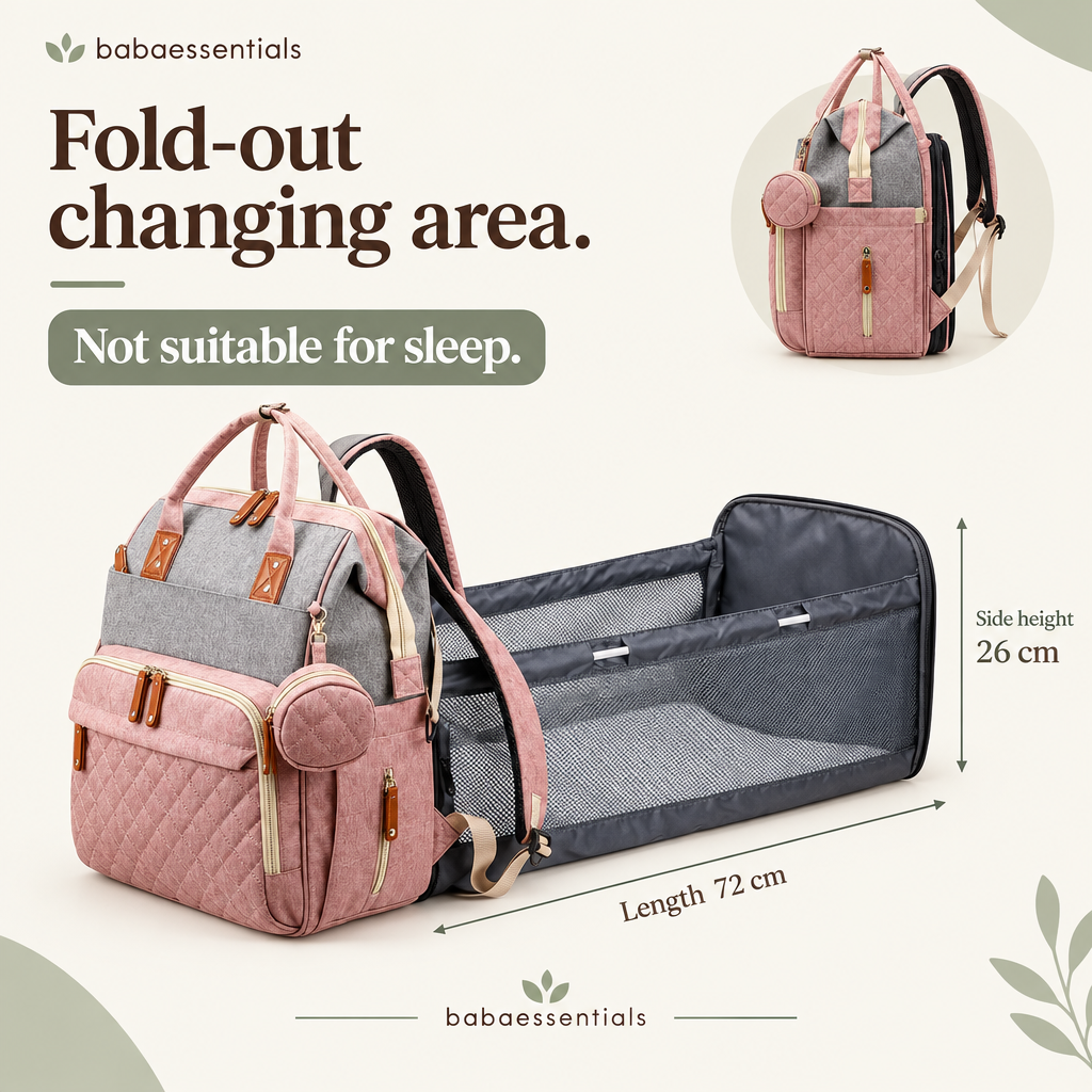 Babaessentials fold-out changing area with not suitable for sleep warning