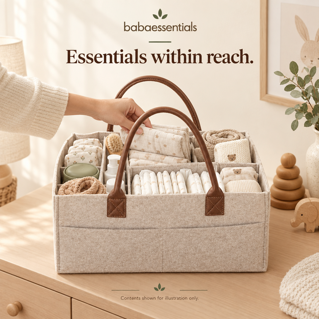 Babaessentials nappy caddy nursery lifestyle image