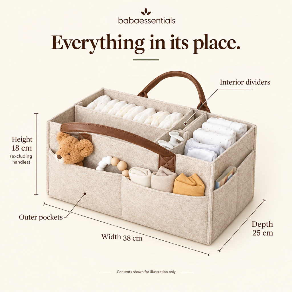Babaessentials nappy caddy storage and dimensions