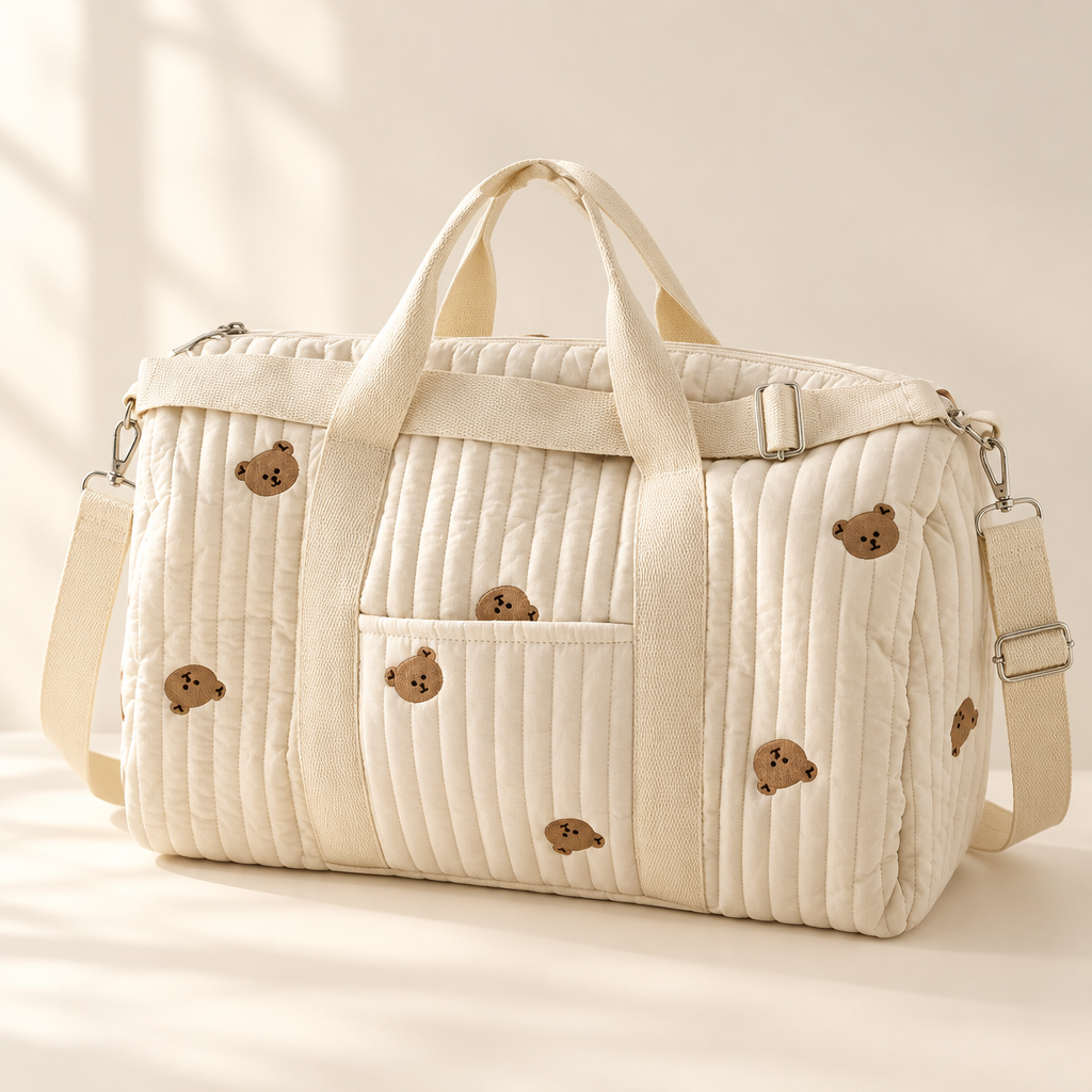 Cream teddy-print quilted tote main product photo