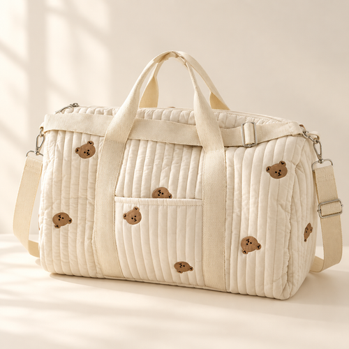 Cream teddy-print quilted tote main product photo
