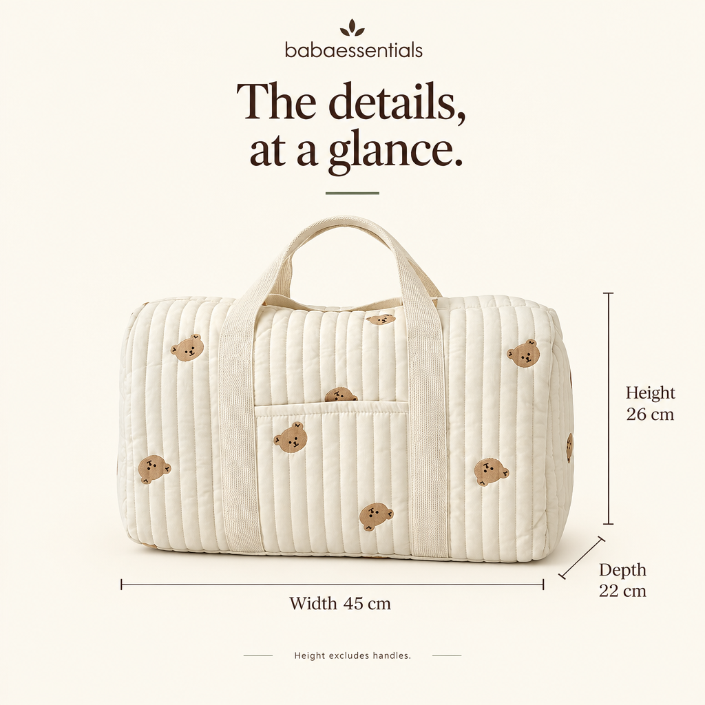 Teddy-print tote size guide